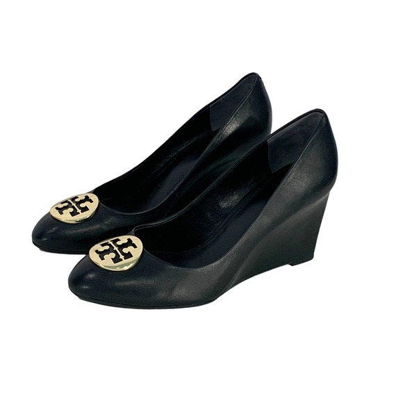 Tory Burch Shoes - TORY BURCH Sophie Wedge Heel Leather Shoes Black Size 8.5